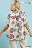 Umgee Ric Rac Trimmed Printed Blouse Cream