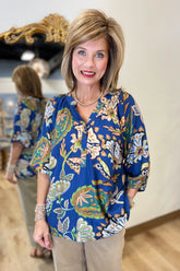 Umgee Paisley Print Blouse Navy