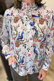 APNY Ruffle Neck Blouse Antique Peacock