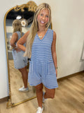 Sailboat Stripe Casual Romper Navy
