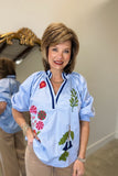 Umgee Flower Embroidered Top Periwinkle