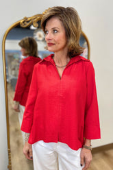 Claire Split Neck Blouse Red