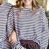 Lulu Mac Long Sleeve Stripe Top Brown