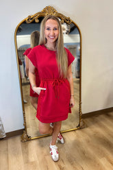 Jersey Drawstring Waist Dress Red