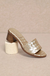 Riley Woven Block Heel Sandal Gold