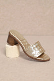 Riley Woven Block Heel Sandal Gold