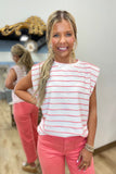 Sadie Striped Shoulder Pad Top Red