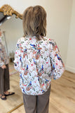 APNY Ruffle Neck Blouse Antique Peacock