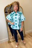 Umgee Floral Print Teal Blouse