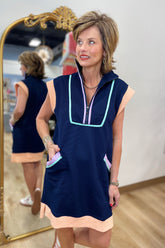 Textured Tide Zip Up Dress Navy