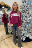 Hail State Relaxed Sweater w Stripe Maroon