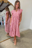 Umgee Rose Swirls Scalloped Midi Dress