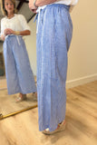 Umgee Striped Linen Blend Pant Blue