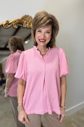 Umgee Textured Blouse Rose