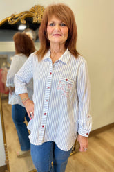 Multiples Button Front Hi Lo Top Navy