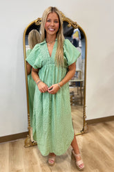 Easter Bloom Puff Sleeve Dress Sage