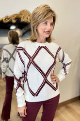 Charlie B Diamond Intarsia Sweater Cabernet