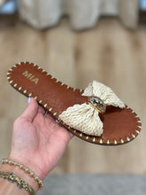 Mia Raffia Knot Flat Slide Sandals Bone