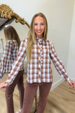 Another Love Angeline Plaid Blouse Cappuccino