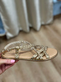 Dazzle Braided Strappy Flat Sandal Gold
