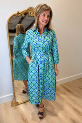 Boho Chic Peacock Blue Shirt Dress