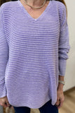 PBJ Horizontal Rib V Neck Pullover Lavender