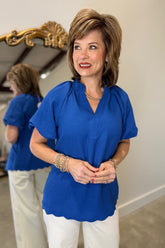 Umgee Split Neck Top Ocean