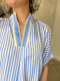 Umgee Split Neck Blouse Blue