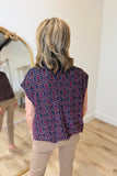 Umgee Velvet Damask Top Navy