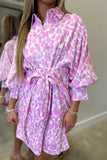 Kinley Tie Front Puff Sleeve Dress Cotton Candy Leopard