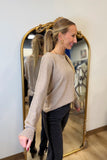 Renuar Sweater With Metallic Sleeve Detail in Heather Taupe