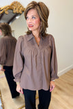 Umgee Wide Open Collar Top Mocha