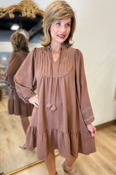 Umgee Mocha Pleat Bodice Dress