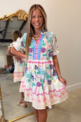 Umgee Floral Tiered Dress Cream