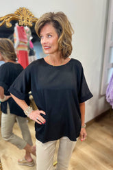 Reece Round Neck Cuff Sleeve Top Black