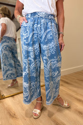 Umgee Abstract Print Denim Pants