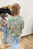 Geo Print Button Up Shirt Green