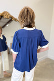 Umgee Bold Short Sleeve Blouse Navy