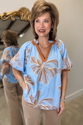 Umgee Floral Burst Blouse Blue