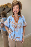 Umgee Floral Burst Blouse Blue