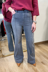 Hidden Happi High Rise Pintuck Flare Jean Grey