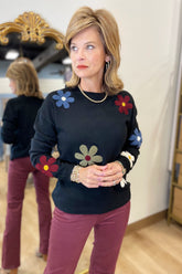 Charlie B Boucle Flower Sweater Black