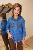 Multiples Denim Cuffed LS Blouse