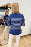 Charlie B Stripe Mock Neck Sweater Navy