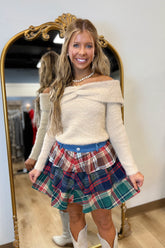 Adeline Off the Shoulder Fuzzy Top Tan