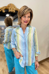 Foxcroft Taylor Ombre Stripe 3/4 Sleeve Shirt