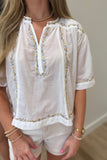 Dear John Jada Embroidered Trim Top White