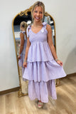Soft Elegance Shoulder Tie Tiered Dress Lilac