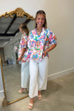 Umgee Neon Paisley Puff Sleeve Top
