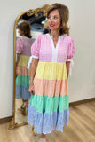 Spring Blessings Gingham Tiered Dress Multi